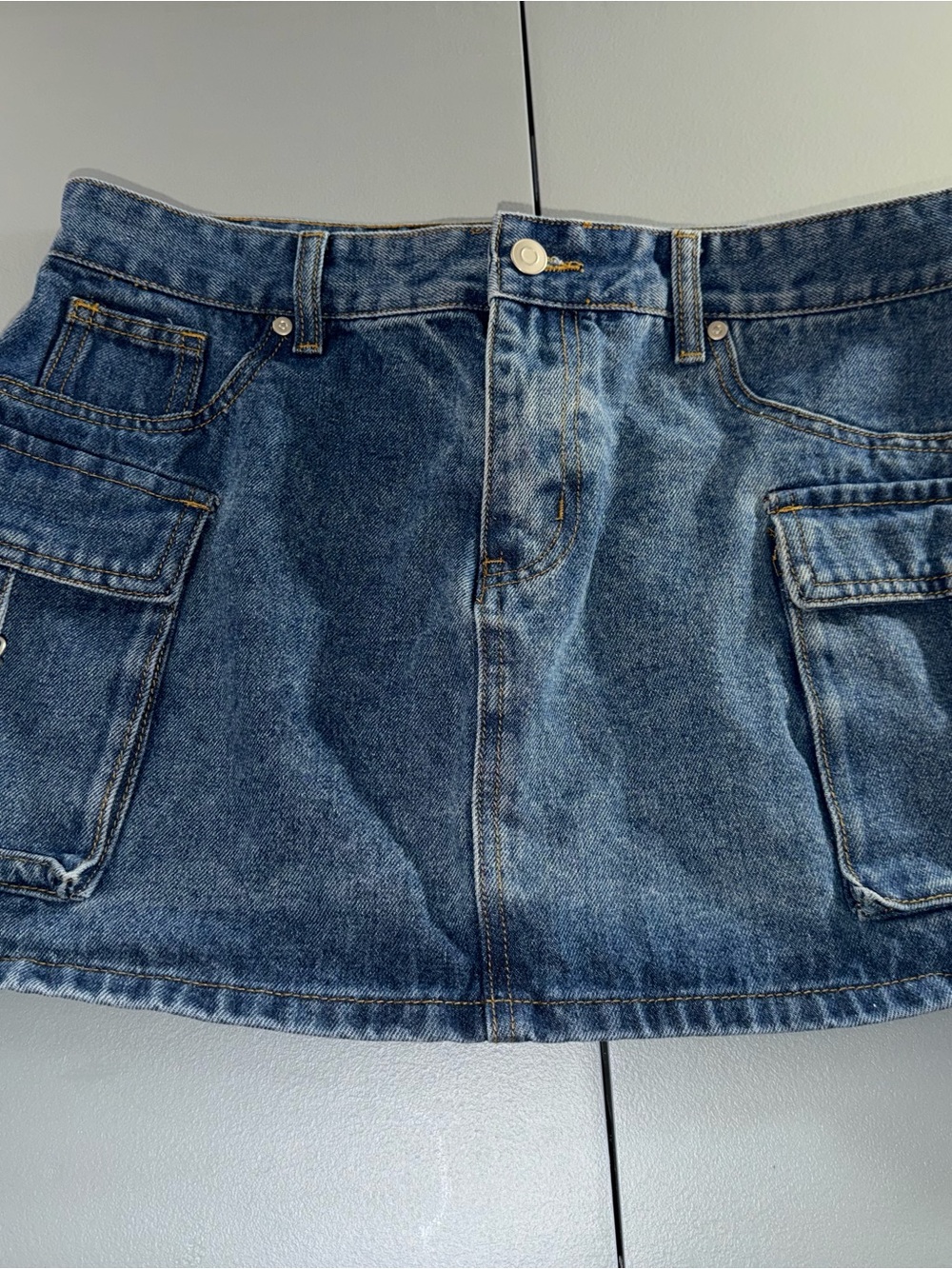 Fashion Nova Blue Denim Mini Skirt with Cargo Pockets